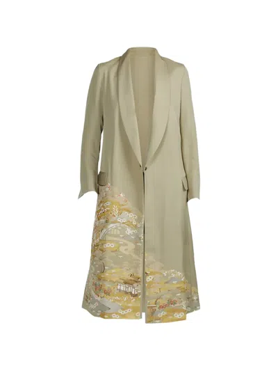 Ibrigu Irotomesode Graphic-print Coat In Green