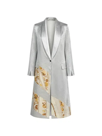 Ibrigu Irotomesode Patchwork Overcoat In Silver