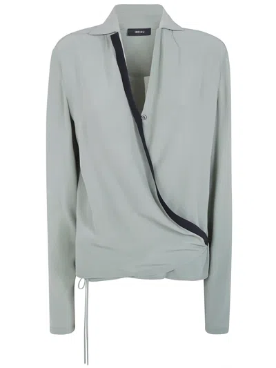 Ibrigu Shirt Asymmetrical Silk "sage" In Green