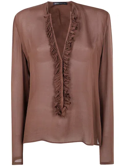 Ibrigu Silk Shirt With Ruffles In Brown