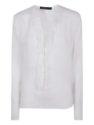 IBRIGU SILK SHIRT WITH RUFFLES,14IB.BSI908.00 WHITE
