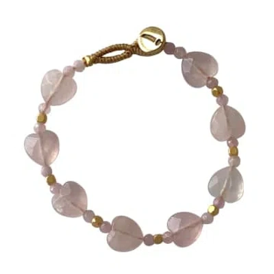 Ibu Jewels Lulu Heart Stone Bracelet-rose Quart-cy01 In Gold