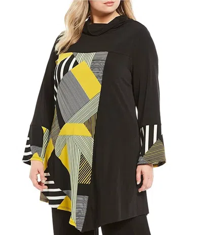 Ic Collection Abstract Colorblock Cowl Neck Top - Plus In Multicolor In Black
