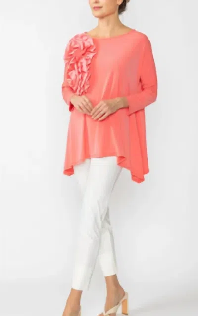 Ic Collection Boat Neck Top With Rosettes In Salmon In Pink