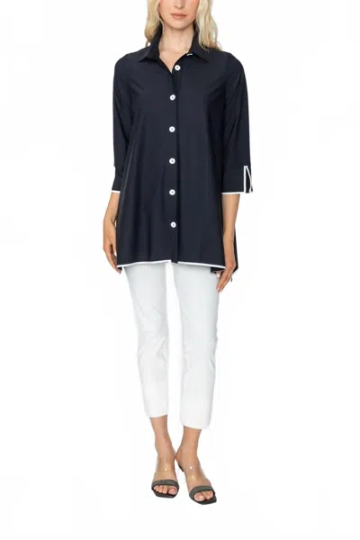 Ic Collection Bottom Contrast Tape Edge Asymmetrical Blouse Top In Black