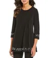 Ic Collection Crewneck Embellished Blouse In Black In Black