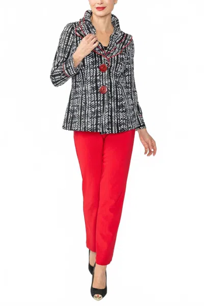 Ic Collection Double Layered Wire Piping Collar Jacket In Black/white In Multi