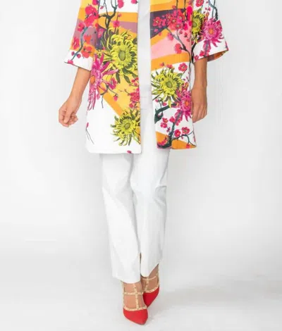 Ic Collection Floral Print Long Jacket In Gold