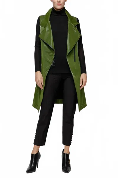 Ic Collection High Neck Biker Long Vest In Green