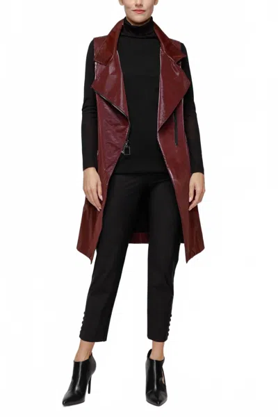 Ic Collection High Neck Biker Long Vest In Red In Brown