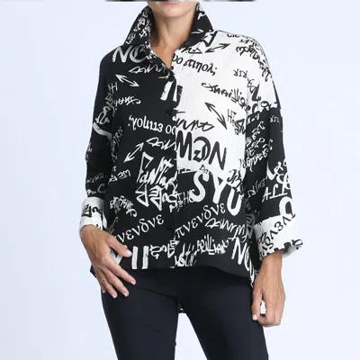 Ic Collection News Print Blouse In Black And White In Multi