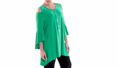 Ic Collection Open Shoulder Zipper Front Tunic In Green
