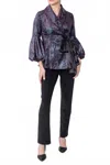 Ic Collection Shawl Collar Side Ribbon-tie Jacket In Violet Multi
