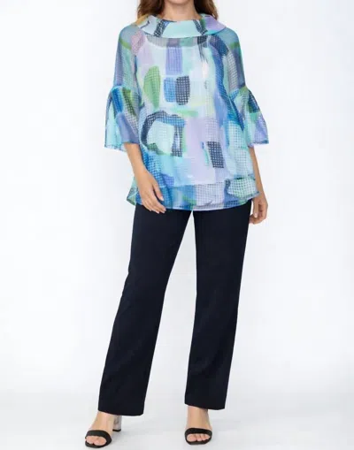 Ic Collection Sheer Abstract Tunic Top In Blue/green Multi
