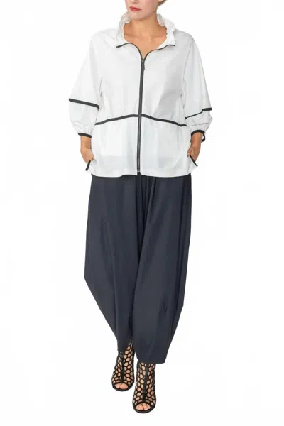 Ic Collection Stretch Rouched Sleeve Rouched Stand Neck Zip Up Jacket In White/black