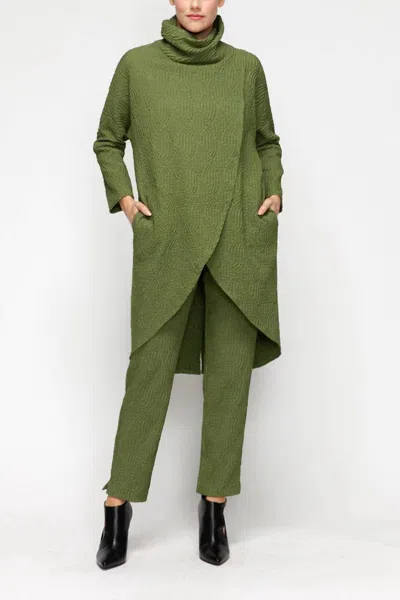 Ic Collection Twist Collar Front Overlap Top In Green