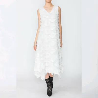 Ic Collection White V-neck Sleeveless Fringe Dress