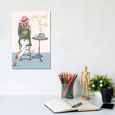 Icanvas A Girl With Goals By Rongrong Devoe - Picture Frame Graphic Art Print In No Matte,wrapped Canvas
