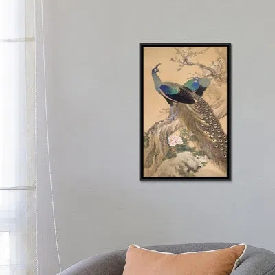 Icanvas A Pair Of Peacocks In Spring By Imao Keinen Painting Print On Canvas In No Mat,wrapped Canvas