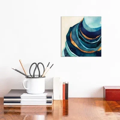 Icanvas Abstract Blue And Gold - Graphic Art Print In No Matte,wrapped Canvas