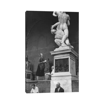 Icanvas American Girl Series Staring At Statue Florence, Italy 1951 By Ruth Orkin - Photograph Print In Wrapped Canvas,no Matte