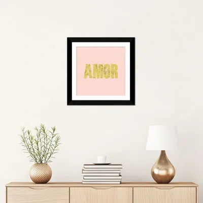 Icanvas 'amor' Textual Art On Canvas In Pink In Black Framed Fine Art Paper,white