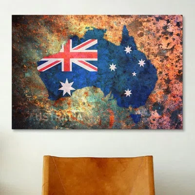 Icanvas 'australia Flag Map' By Michael Tompsett Graphic Art On Canvas In No Mat,wrapped Canvas