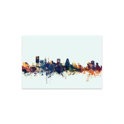 Icanvas Baltimore, Maryland, Usa On Blue Print On Acrylic Glass In Blue;black;white;gray;orange;silver;crea