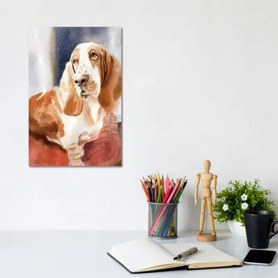Icanvas Basset Portrait By Rachel Parker - Painting Print In No Matte,wrapped Canvas