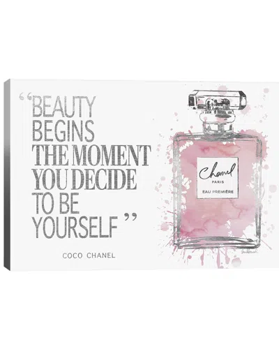 Icanvas Beauty Begins Perfume Bottle, Silver & Muted Pink Wall Art By Amanda Greenwood