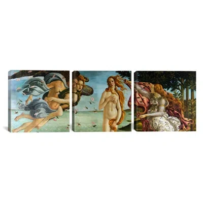 Icanvas Botticelli Sandro The Birth Of Venus 3 Piece Painting Print On Wrapped Canvas Set In Green;beige