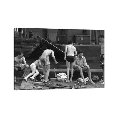 Icanvas Boys Fishing At Ganservoort Pier (1948) By Ruth Orkin - Photograph Print In Wrapped Canvas,no Matte