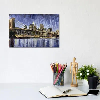 Icanvas Brooklyn Bridge By Roger Disney - Painting Print In Wrapped Canvas,no Matte