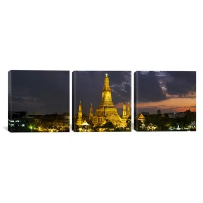 Icanvas Buddhist Temple At Arun, Chao Phraya River, Bangkok, Thailand 3 Piece Photographic Print On Wrapped  In Black;yellow