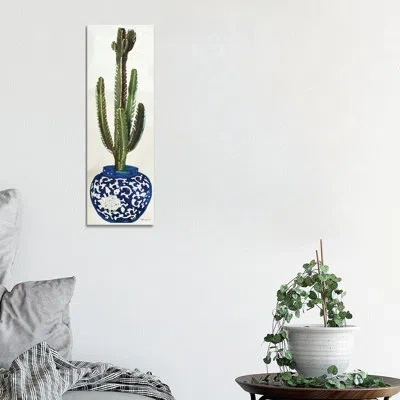 Icanvas Cacti In Blue Pot Ii - Panoramic Graphic Art Print On Canvas In Wrapped Canvas
