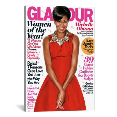 Icanvas Celebrities Michelle Obama Glamour Magazine Cover Photographic Print On Canvas In White;red