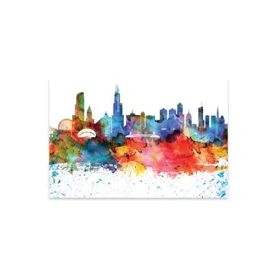 Icanvas Chicago Colorful Watercolor Skyline Print On Acrylic Glass In White;silver;turquoise;viking Blue;orchi