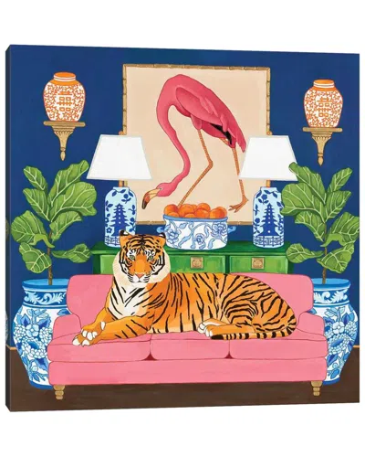 Icanvas Chinoiserie Tiger In The Living Room With Flamingo Ginger Jar And Fiddle Leaf Fig By Green Orchid Bo In Multi