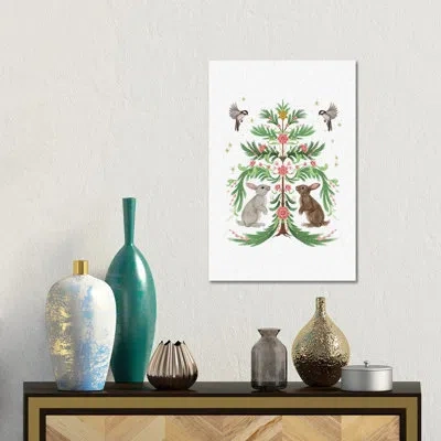 Icanvas Christmas Tree Rabbits Light - Wall Art Print - Framed Canvas In Wrapped Canvas,does Not Apply