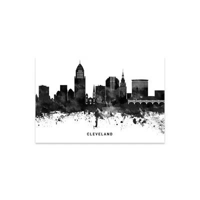 Icanvas Cleveland Skyline Black & White Print On Acrylic Glass In White;gray;silver;turquoise