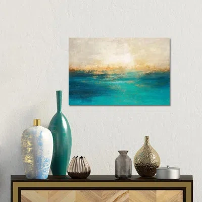Icanvas Coastline Ii- Gallery-wrapped Canvas Giclée In White;cream;swamp Green;turquoise;viking