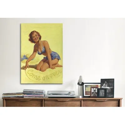 Icanvas 'come On Over Beach Pinup Girl' By Art Frahm Vintage Advertisement On Canvas