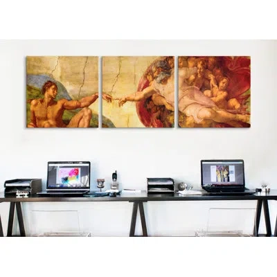 Icanvas Creation Of Adam Di Lodovico Buonarroti Simoni By Michelangelo 3 Piece Painting Print On Wrapped Can In Orange