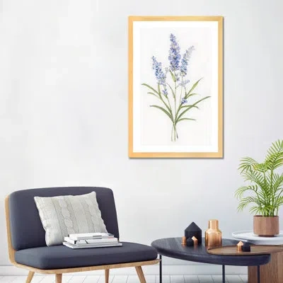 Icanvas Dainty Botanical Lavender By Sally Swatland - Painting Print In Beige Wood Framed Paper,white