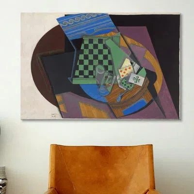 Icanvas 'damier Et Cartes A Jouer (checkerboard And Playing Cards)' By Juan Gris Painting Print On Canvas In No Mat,wrapped Canvas
