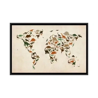 Icanvas 'dinosaurus Map Of The World Iii' Graphic Art On Canvas In No Mat,wrapped Canvas