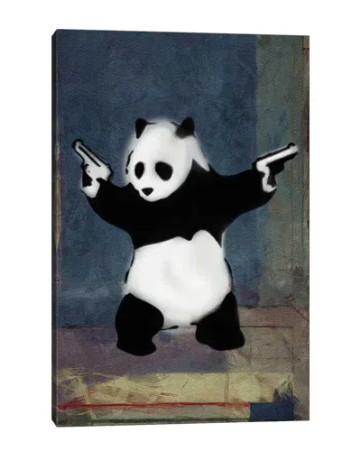 Icanvas Panda With Guns Blue Square Canvas Wall Art