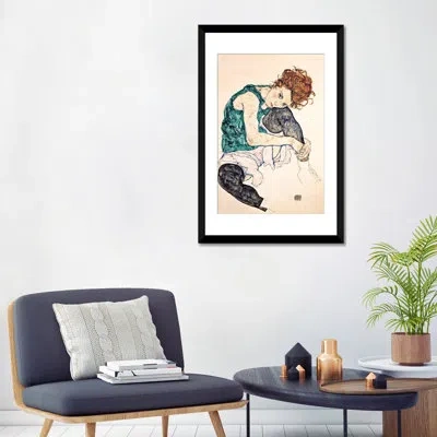 Icanvas Egon Schiele Seated Woman With Bent Knee Ii Painting Print On Wrapped Canvas In Black Framed Fine Art Paper,white