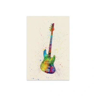 Icanvas Electric Bass Guitar Print On Acrylic Glass In Blue;white;gray;silver;cream;olivine;tur