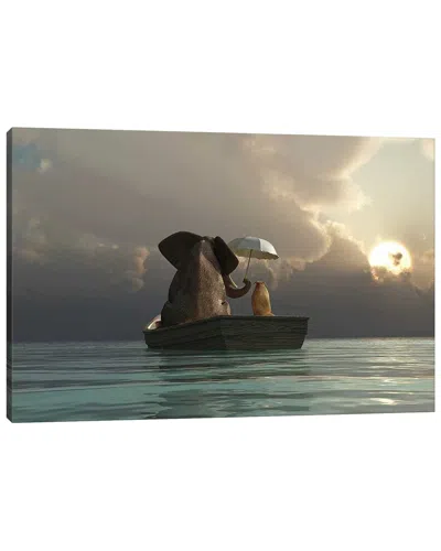 Icanvas Elephant And Dog Are Floating In A Boat By Mike Kiev Wall Art In Multi